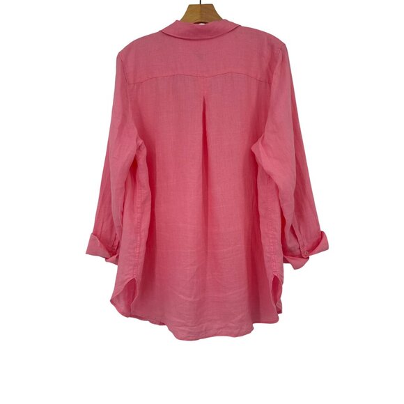 Talbots Womens Button-Up Pink boyfriend Linen Shirt tunic size XL - Picture 4 of 6